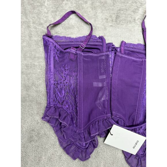 NWT Guizio Aleia Ruffle Lace Corset Top Amethyst Purple Medium Romantic Sheer - Picture 8 of 10